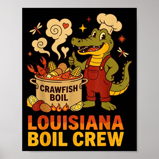 Póster Crawfish Cajun Louisiana Boil Alligator Bayou Retr (Frente)