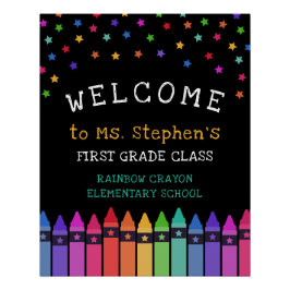 Póster Crayones Estrellas Colorido Bienvenido Aula de la 