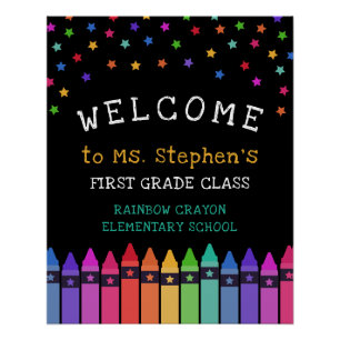 Póster Crayones Estrellas Colorido Bienvenido Aula de la