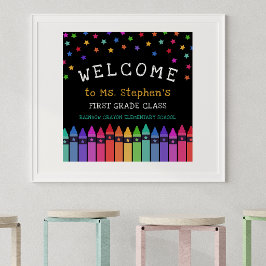 Póster Crayones Estrellas Colorido Bienvenido Aula de la 