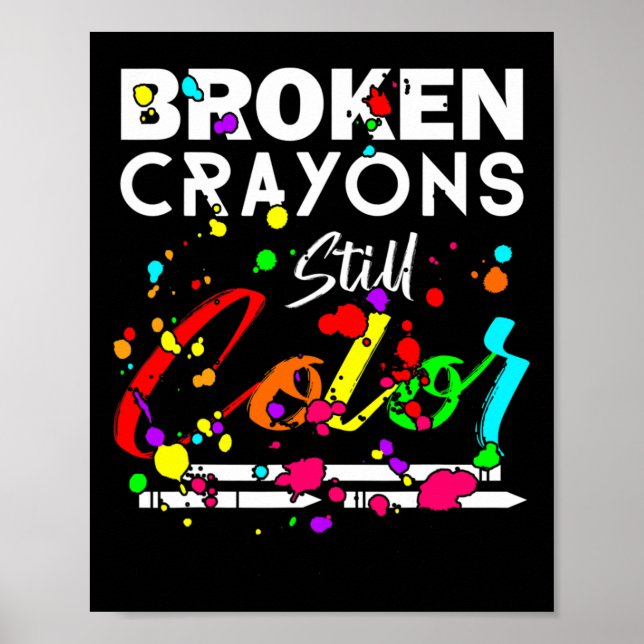Póster Crayones rotos aún cubren la salud mental (Frente)