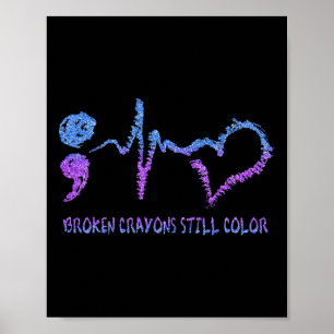 Póster Crayones rotos siguen coloreando la prevención del
