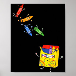 Póster Crayones saltando en caja útiles escolares lindos