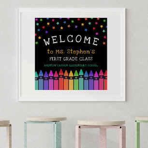 Póster Crayons Stars colorida bienvenida al aula del prof