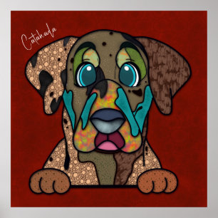 Póster  Crazy Catahoula dog face-handpainted  Poster