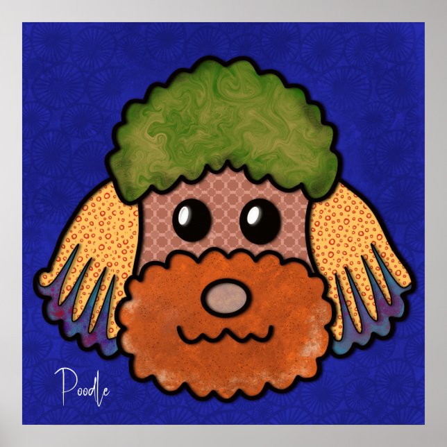 Póster  Crazy dog Poodle face with abstract patterns  (Frente)