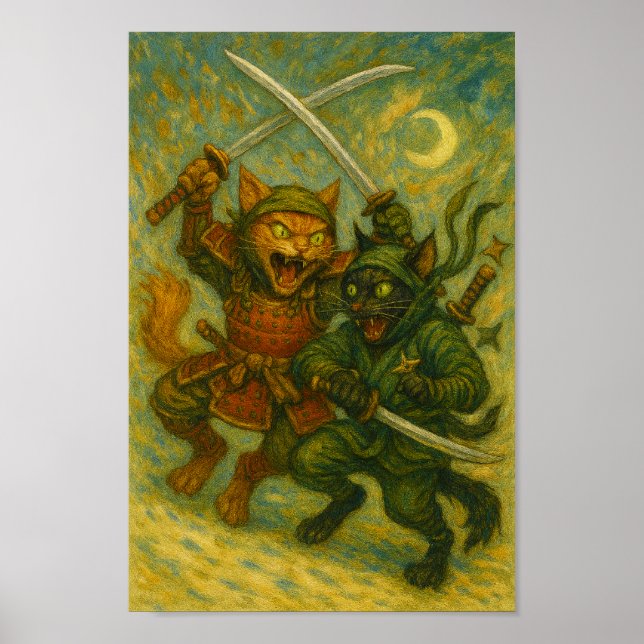 Póster Crazy fighting ninja cats (Frente)