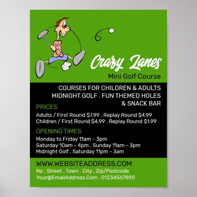Póster Crazy Golfer, publicidad del Mini Campo de Golf (Frente)