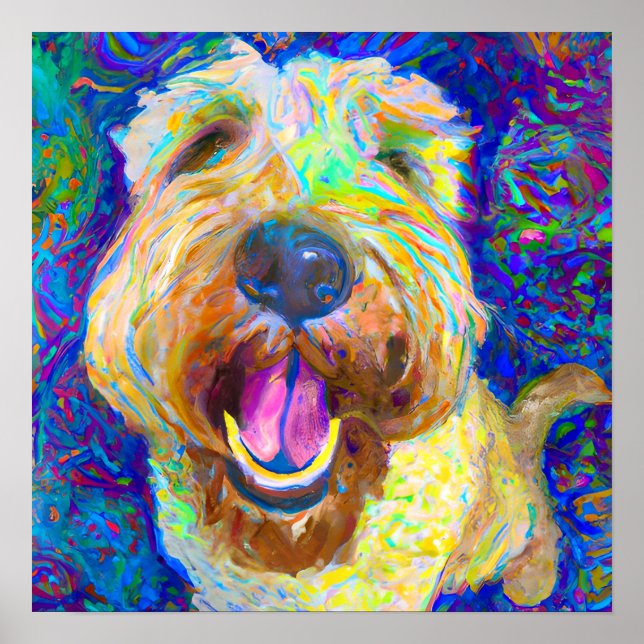 Póster Crazy Happy Wheaten Terrier Dog Retrato Art (Frente)