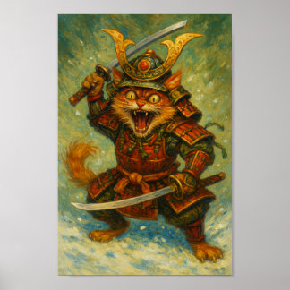 Póster Crazy Samurai Cat