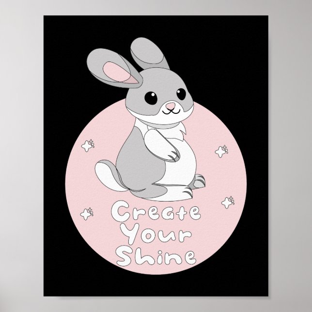 Póster Crea tu brillo Kawaii Funny Bunny Pink (Frente)