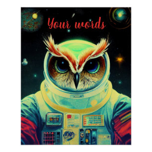 Póster Crea tu propia lechuza en astronauta espacial