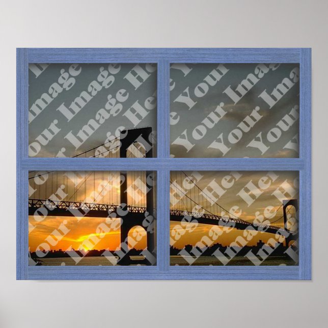 Póster Crea tu propio cartel de ventana de madera azul de (Frente)