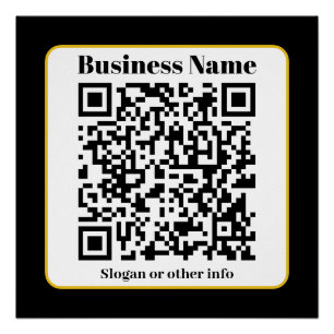 Póster Crea tu propio código QR Borde dorado blanco y n