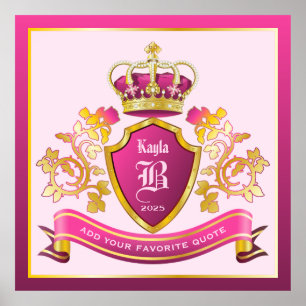 Póster Crea tu propio escudo de armas rosa corona de oro 