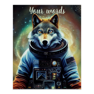 Póster Crea tu propio lobo en astronauta espacial