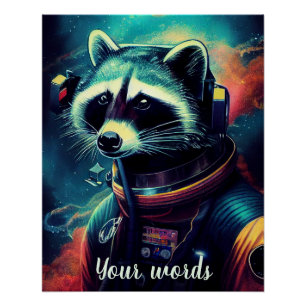 Póster Crea tu propio mapache en astronauta espacial