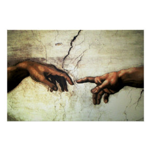 Póster Creación de Adán - manos Miguel Ángel 1475 - 1564