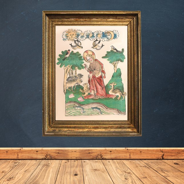 Póster Creación del mundo - Manual medieval de la Biblia (Creation of the World Bible Medieval Manuscript Catholic Christian Poster)