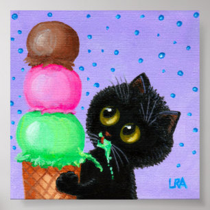 Póster Creaciones de helado de gato negro