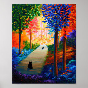 Póster Creaciones de paisajes de caída coloridas de gatos