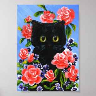 Póster Creaciones de verano rojas para gato negro