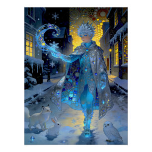 Póster Creador de escarcha de una calle iluminada por la