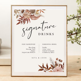 Póster Cream Boho Floral Bar Signature Bebe Boda