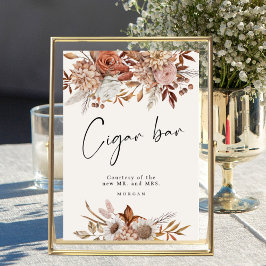 Póster Cream Boho Floral Favor Cigar Bar Boda Rótulo