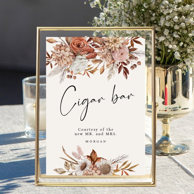 Póster Cream Boho Floral Favor Cigar Bar Boda Rótulo (Subido por el creador)