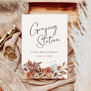 Póster Cream Boho Grazing Station Mesa Boda Rótulo
