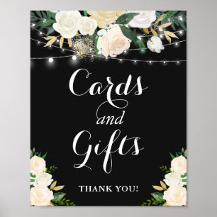 Póster Cream Floral String Lights Cards and Gifts Rótulo