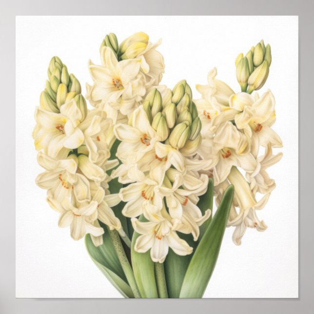 Póster Cream Hyacinth Flower Art Print Poster (Frente)