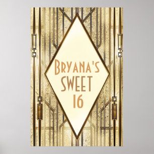 Póster Cream Ivory Gold 20's Art Deco Gatsby Glam Banner