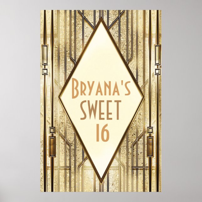 Póster Cream Ivory Gold 20's Art Deco Gatsby Glam Banner (Frente)