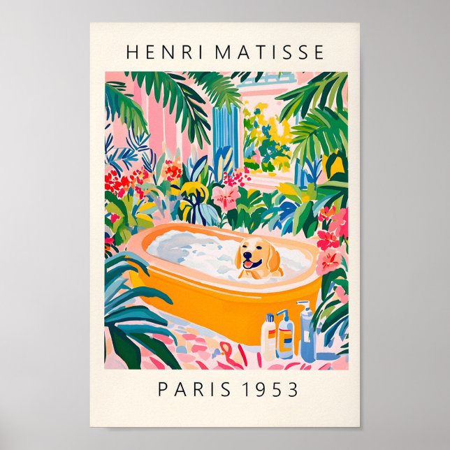 Póster Cream Labrador Poster, Perro Art Print, Funny Bath (Frente)