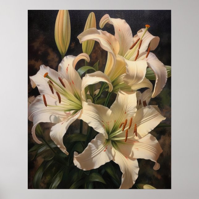 Póster Cream Lily Flowers Art Print Poster (Frente)