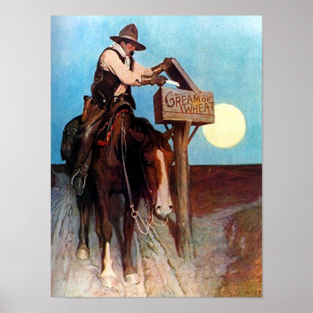 Póster Cream of Wheat Cowboy Postman N C Wyeth circa 1908 (Frente)