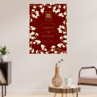 Cream Peach/Plum Blossoms Doble Happiness Boda