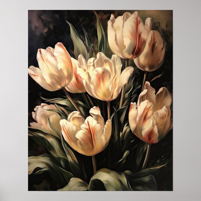 Póster Cream Tulip Flowers Art Print Poster (Frente)