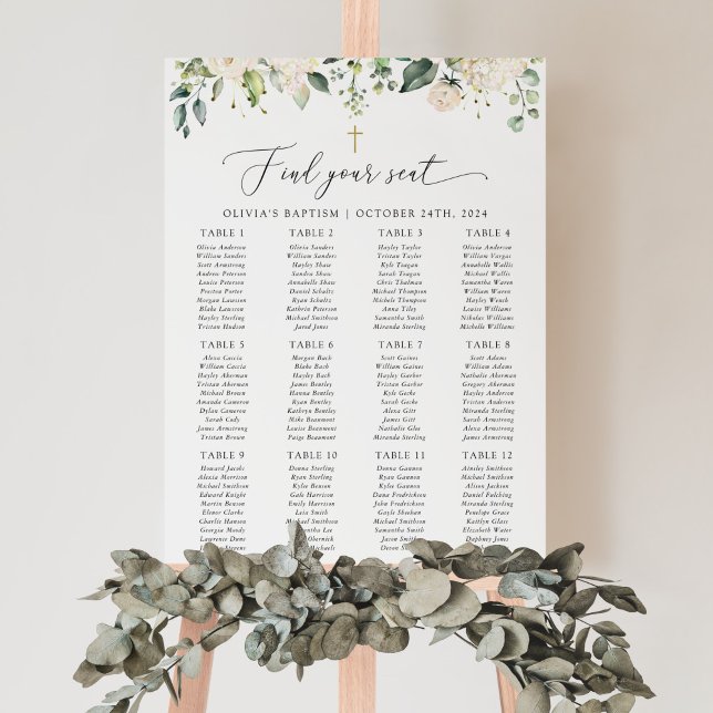 Póster Cream White Flowers, Boho, Baptism Seating Chart (Subido por el creador)