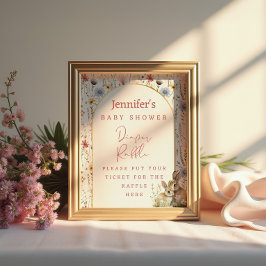 Póster Cream Wildflower Bunny Rustic Diaper Raffle