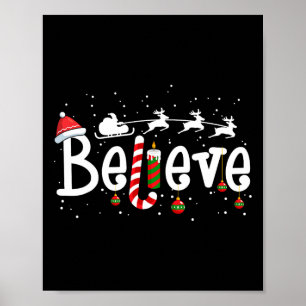 Póster Crean Navidades Santa Claus Reindeer Candy Cane
