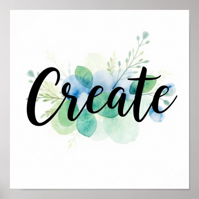 Póster "Crear" caligrafía moderna con acuarela (Frente)