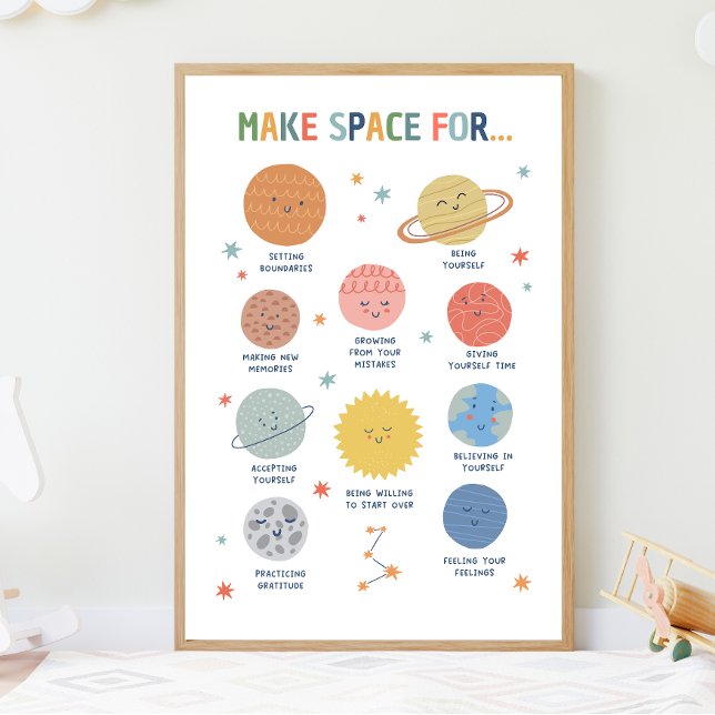 Póster Crear espacio para el aprendizaje social-emocional (Make Space For Growth Mindset visual aide for the classroom. Part of social emotional learning.)