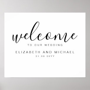 Póster Crear signo de bienvenida Boda blanco negro plano