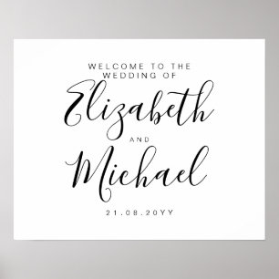 Póster Crear signo de bienvenida Boda blanco negro plano