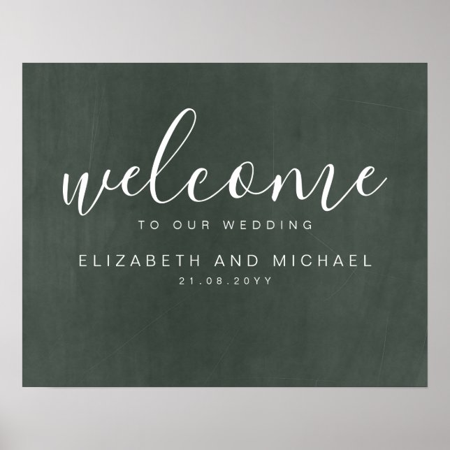 Póster Crear signo de bienvenida Boda Floral azul borgoña (Frente)
