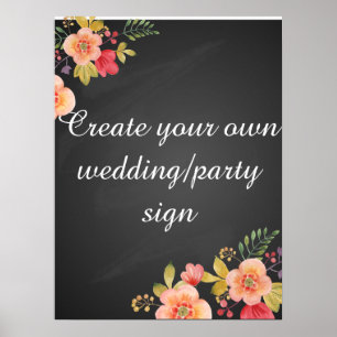 Póster Crear su propio signo de boda de pizarra floral
