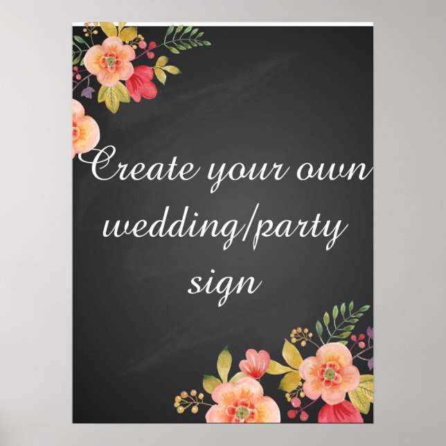 Póster Crear su propio signo de boda de pizarra floral (Frente)
